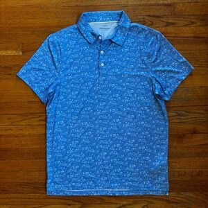 J.Crew Performance Mens Large Blue Golf Course Palm Tree Print Polo‎ Shirt L